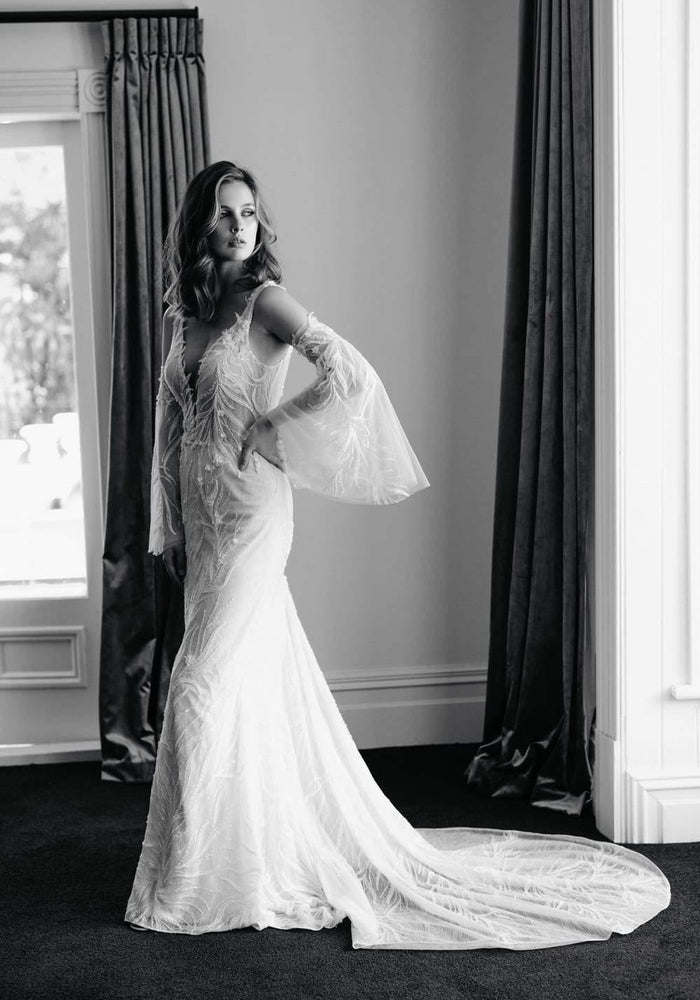 Model wears Nicolette bridal gown by Atelier Wu