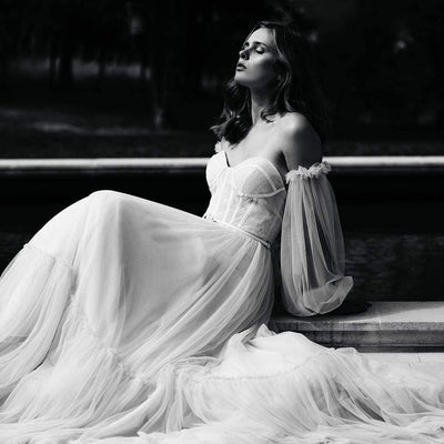Model wears Natalia bridal gown by Atelier Wu