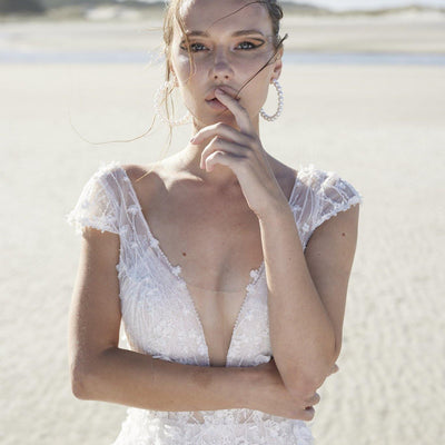 Model wears Orianne bridal gown by Atelier Wu