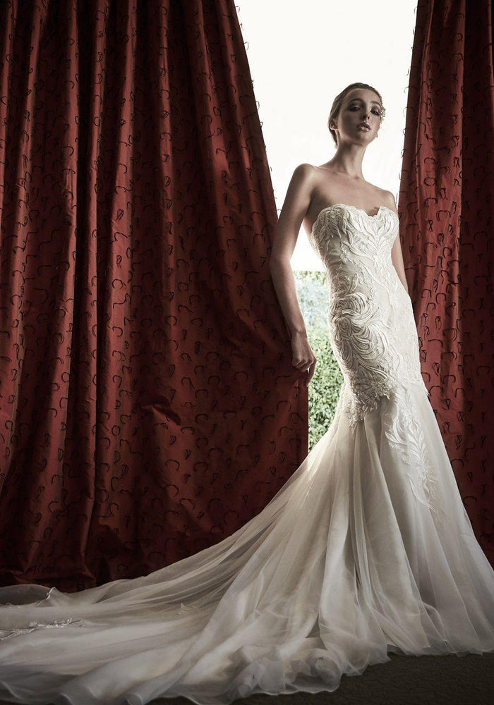 Model wearing Farica wedding gown