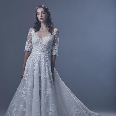 Model wearing Helmine wedding gown