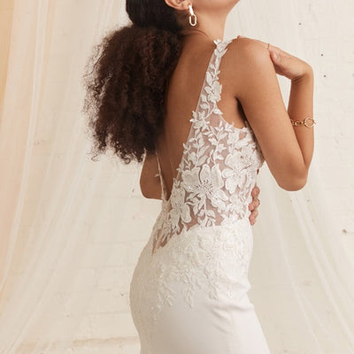Model wearing saloni wedding dress