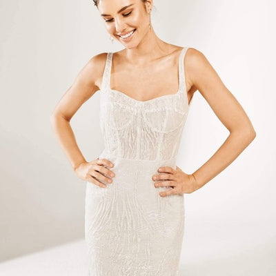 Model wearing Oleesa wedding gown