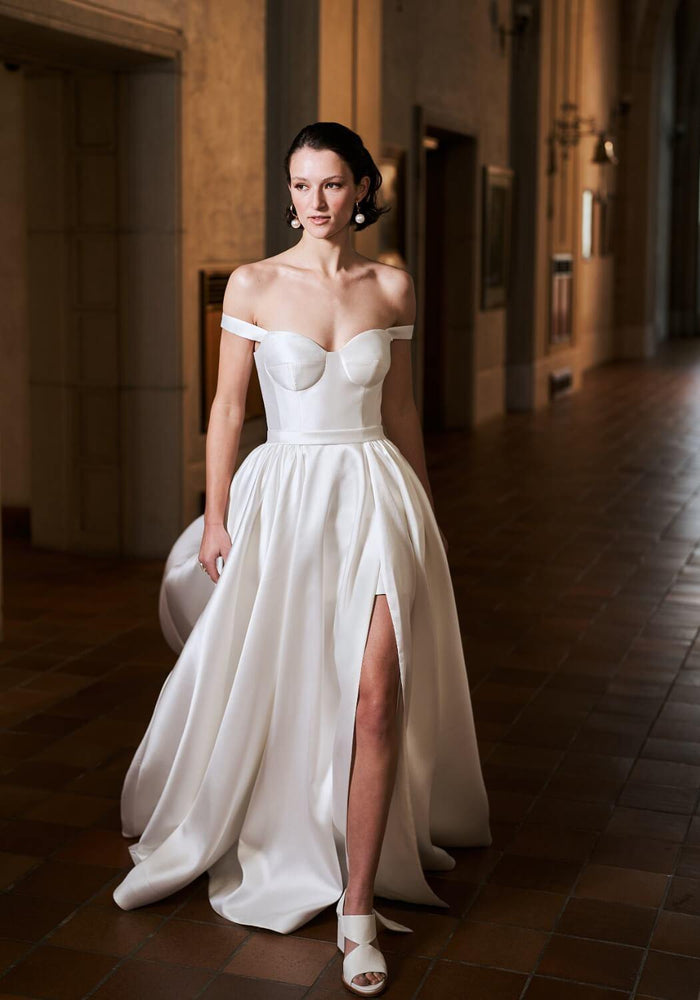 Model wearing Selene wedding gown