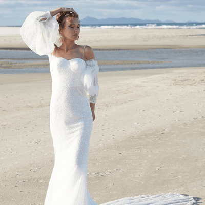 Model wears Ozella bridal gown by Atelier Wu