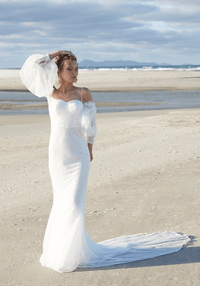 Model wears Ozella bridal gown by Atelier Wu